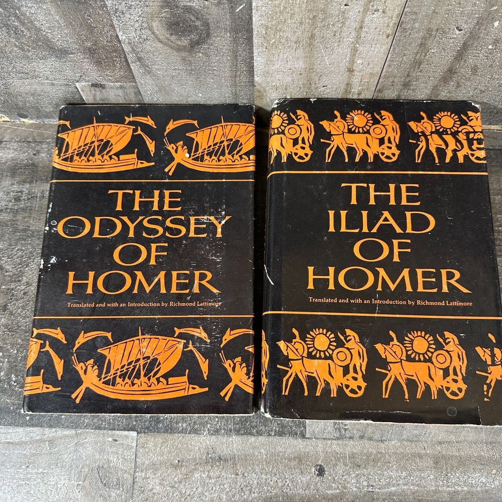 THE ILIAD + ODYSSEY of HOMER Vintage Book Set Richmond Lattimore 1976/1977